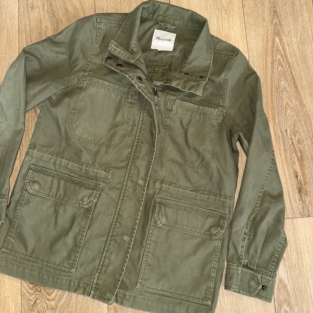 MADEWELL Women's Small Olive Green Cotton Denim Utility Military Field Jacket